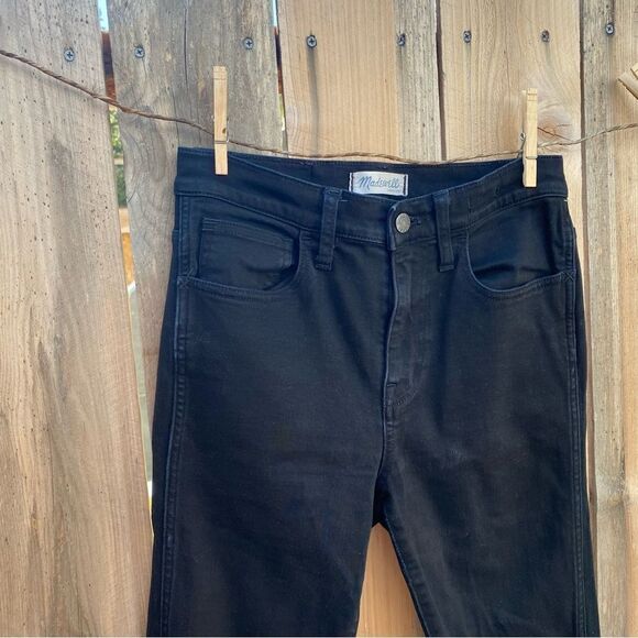 Madewell 10 inch high riser distressed raw hem ripped black skinny jeans size 26 - Picture 14 of 15